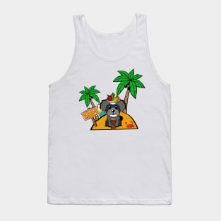 Funny schnauzer is on a deserted island Tank Top